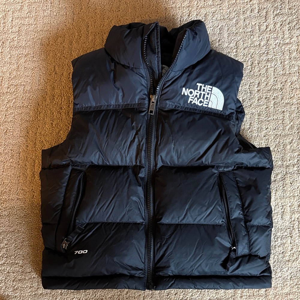 The North Face Black Quilted Down Vest with White Logo